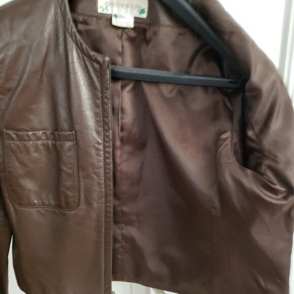 EUC JONES NEW YORK leather front zip lined pockets jacket in bombing brown (10) - Picture 5 of 8